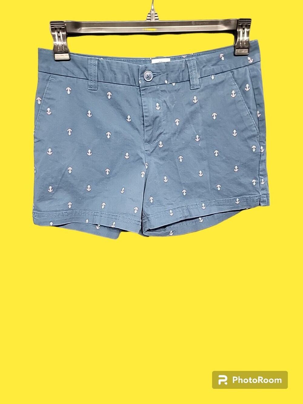 Magellan Blue Anchor Flat Front Cotton Lightweight Shorts Size 8 B29.1